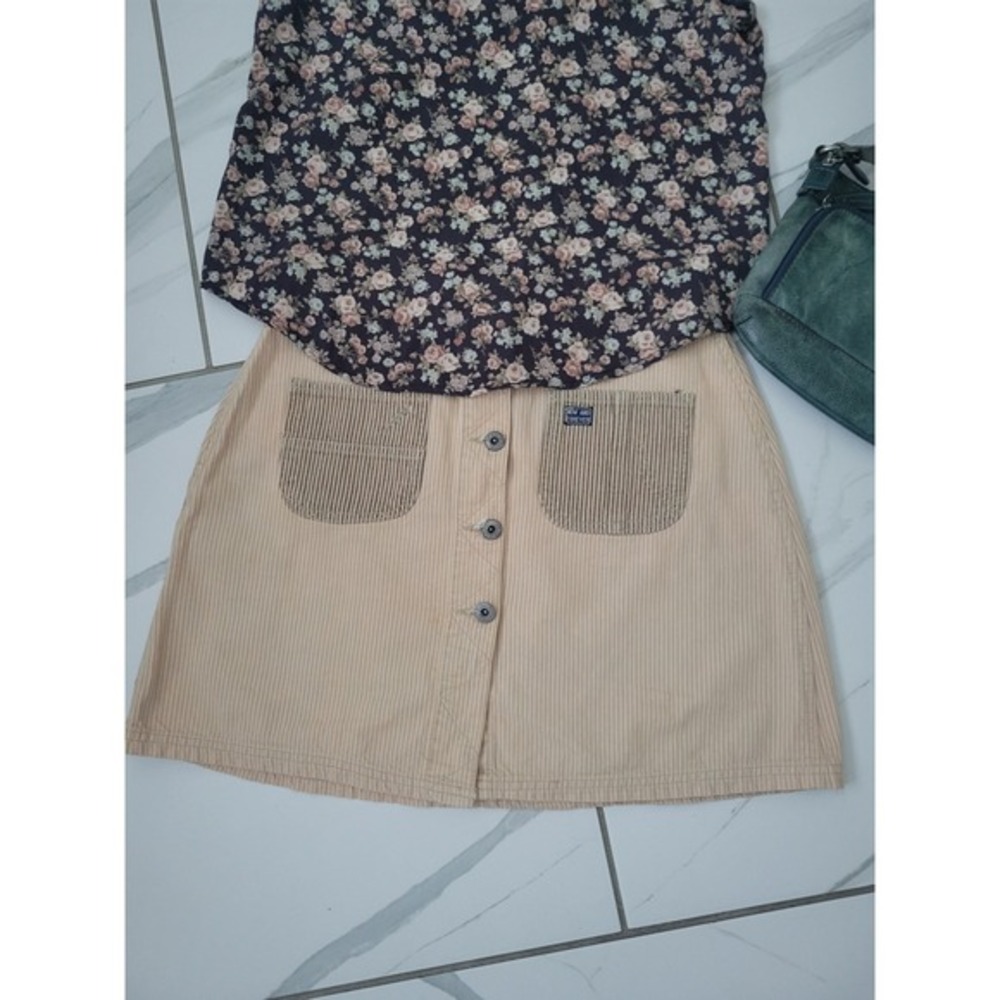 Vintage y2k khaki colored denim‎ striped Mini skirt with pockets size 12